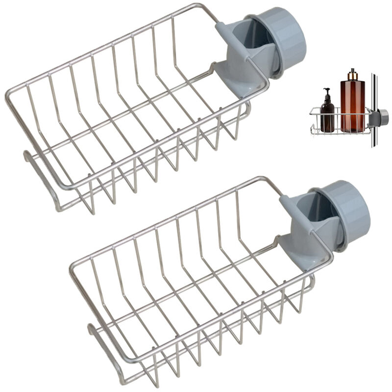 Csparkv - tagère Douche Sans Percage Inox Argent Lot de 2, Étagère Salle de Bain Inoxydable pour Barre/Rail 18-27mm, Porte Savon/Shampooing Douche,