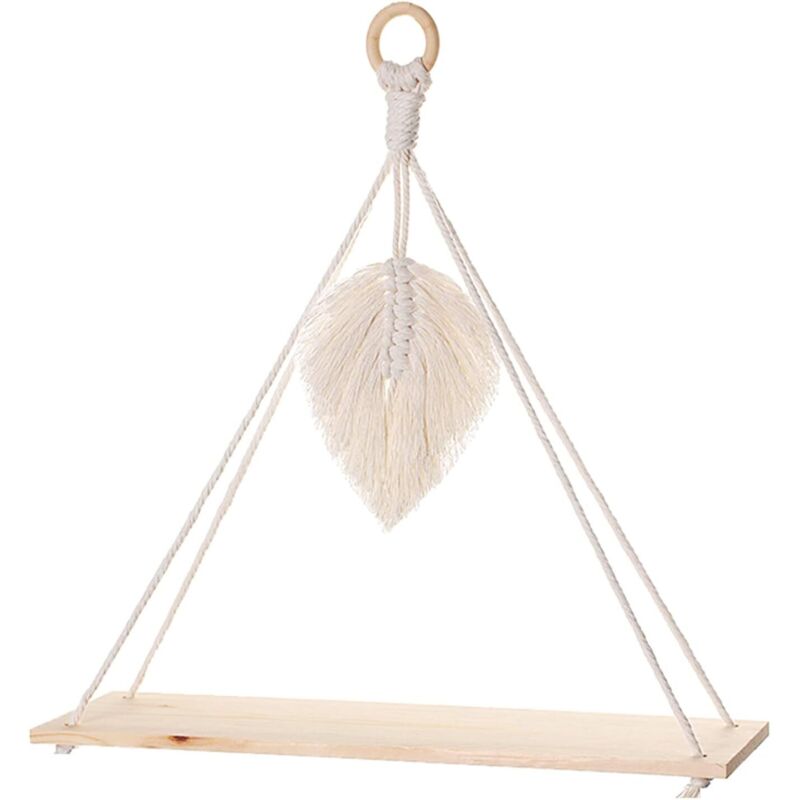 Étagère murale bohème en macramé avec planche en bois – Décoration murale suspendue