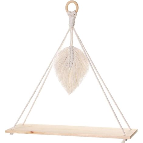 Étagère murale bohème en macramé avec planche en bois – Décoration murale suspendue