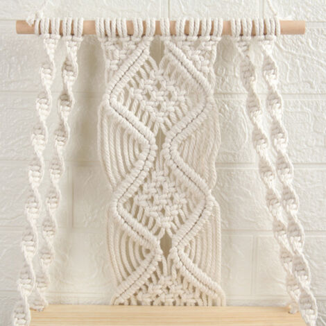 Étagère Murale Boho Macramé, Étagère de Mur Suspendue en Bois de Hêtre et Corde de Coton Naturel, Décor Murale avec Tissé et Franges, Organisation des Magazines et Pots de Fleurs, environ 3250cm, 450g