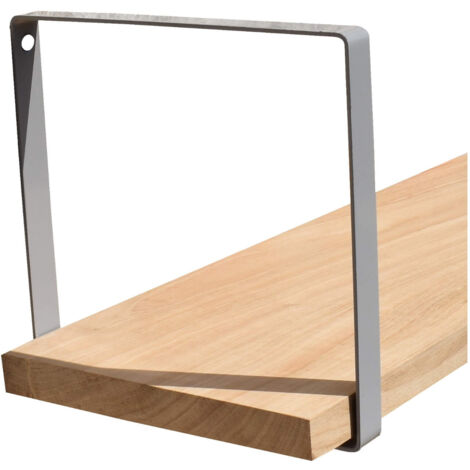 Étagère murale bois 60 X 10 cm avec supports carrés métal gris