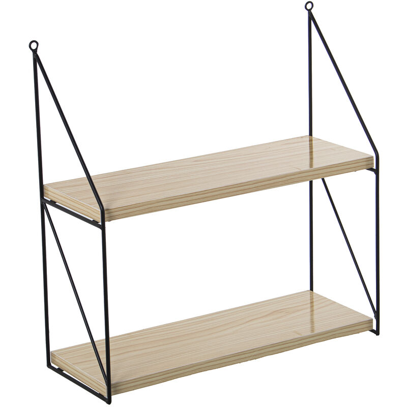 Fijalo - Etagère murale en bois de hêtre/métal noir 42x15x43 cm, à suspendre