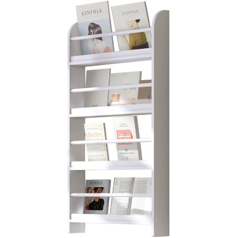 Étagère murale bois livres magazines 4 niveaux, 59x12x113 cm, blanc