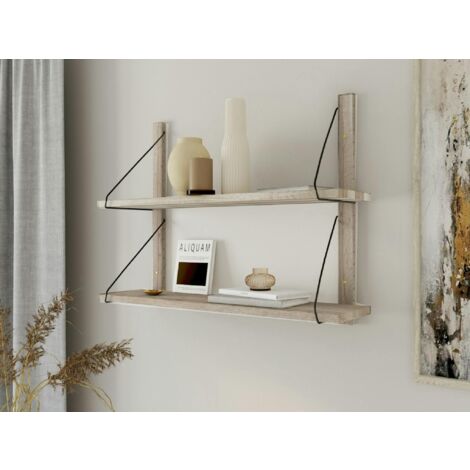 Etagère murale bois massif 2 plateaux (bois blanc) PALERME