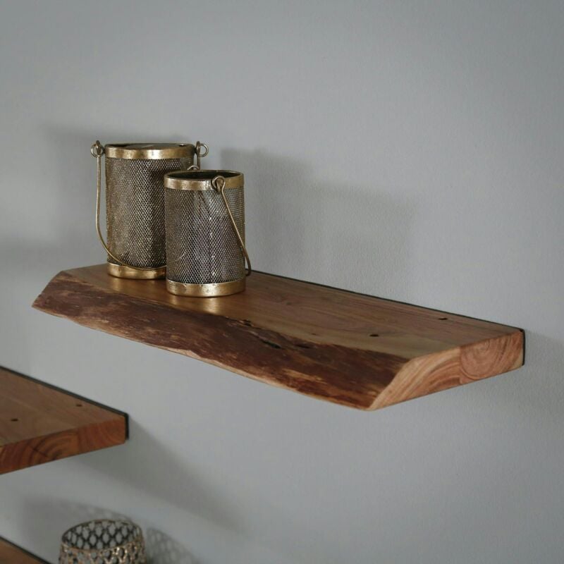 Etagère murale bois massif bordure naturelle 60 cm MELBOURNE