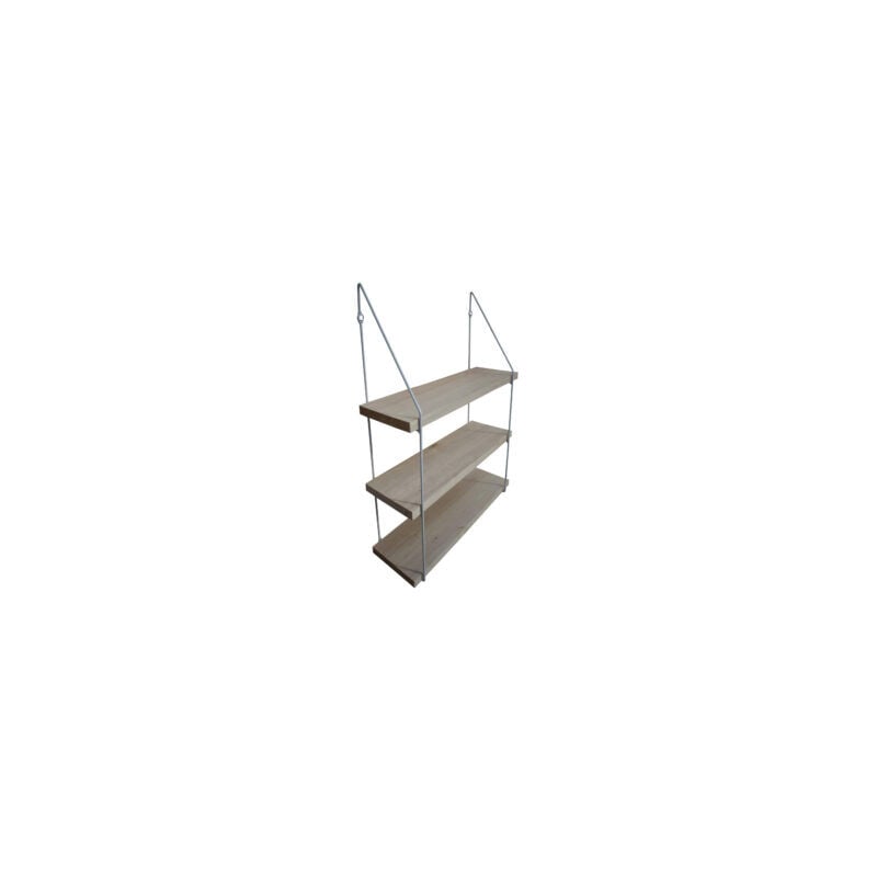 Étagère murale triple bois 60 x 19 avec supports métal blanc