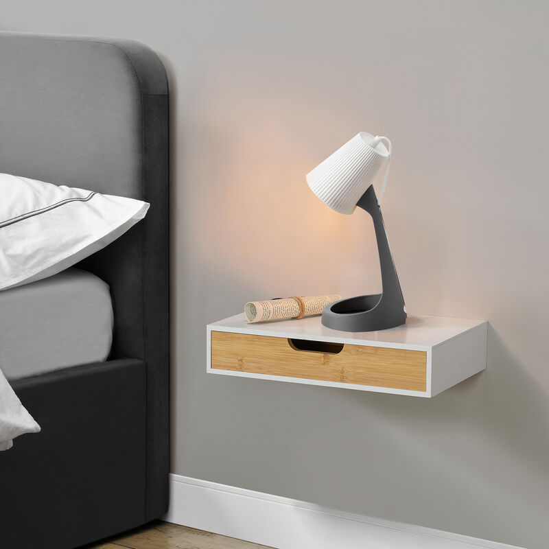 [en.casa] - tagère murale Bokn avec tiroir bambou 40 x 24 x 8 cm blanc