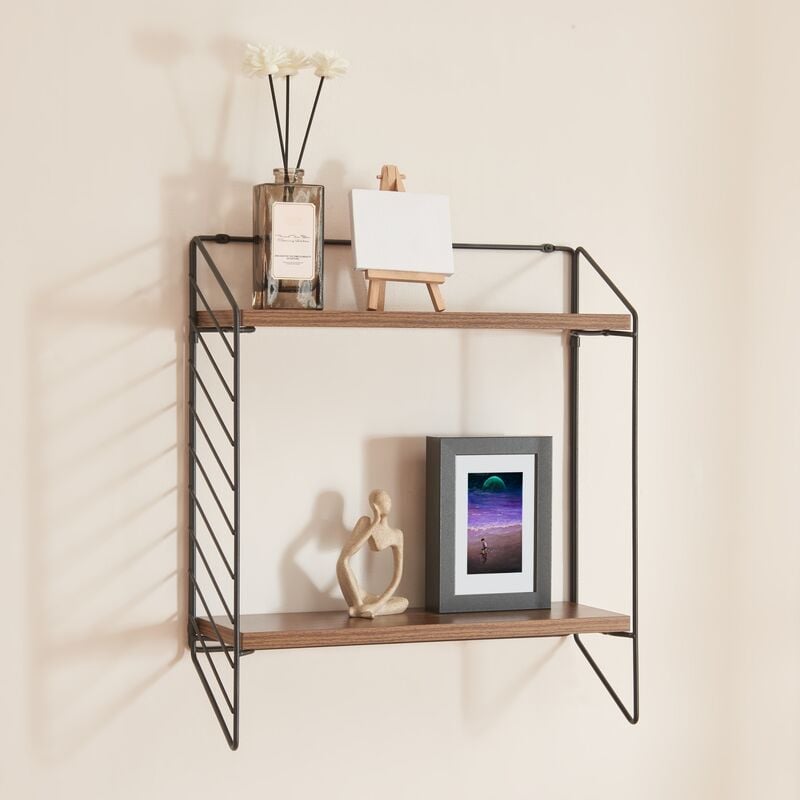 [en.casa] - tagère murale Bømlo avec 2 niveaux 48 x 42 x 14 cm noir effet noyer