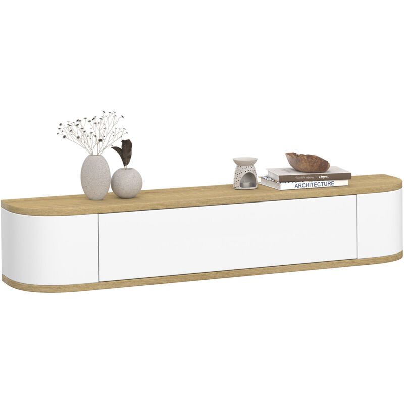 Etagère murale console d'entrée LEORA 1 porte blanc et effet bois