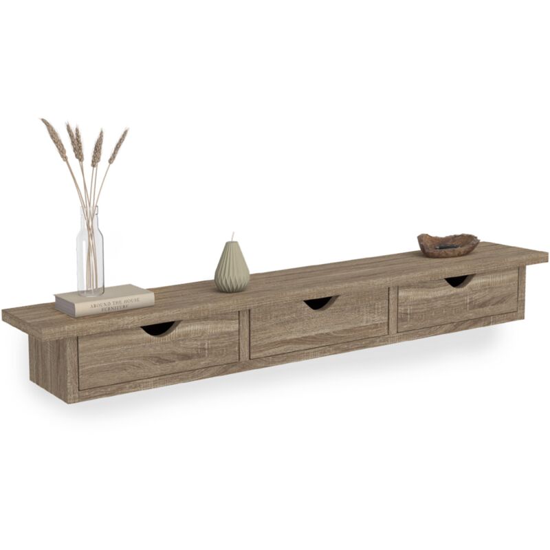 Idmarket – Étagère murale console d'entrée 3 tiroirs – Longueur 80 cm – Largeur 15 cm – Hauteur 10 cm – Panneaux de particules – Style contemporain