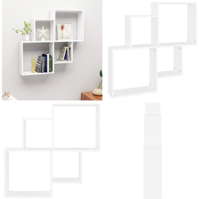 Tagère murale cube Blanc 80x15x78,5 cm Bois d'ingénierie - Étagère Murale - Étagère Cubique - Étagère Blanche - Meuble Mural - Rangement Mural - Home