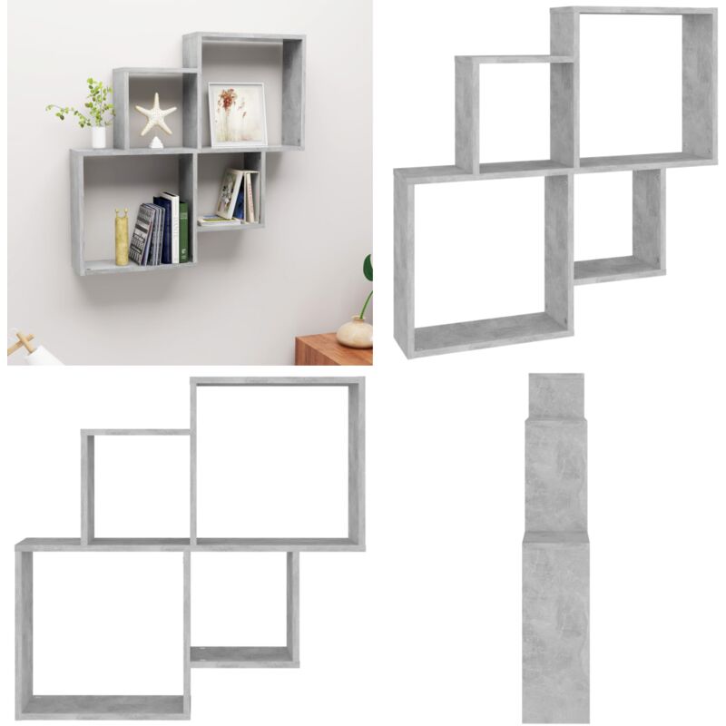 Tagère murale cube Gris béton 80x15x78,5 cm Bois d'ingénierie - Étagère Murale - Étagère Cubique - Meuble Décoratif - Rangement Mural - Bibliothèque
