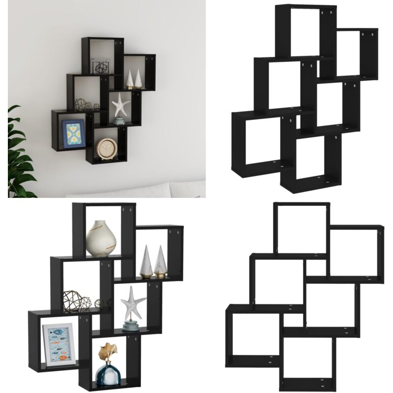 Tagère murale cube Noir 78x15x93 cm Bois d'ingénierie - Étagère Murale - Étagère Cube - Rangement Mural - Décoration Murale - Meuble Suspendu - Home