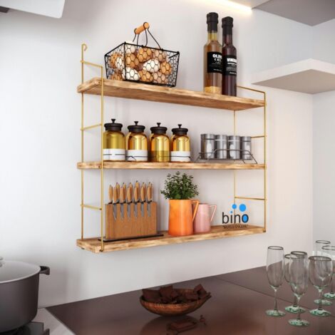 Étagère murale cuisine 3 niveaux - supports dorés AVIALA