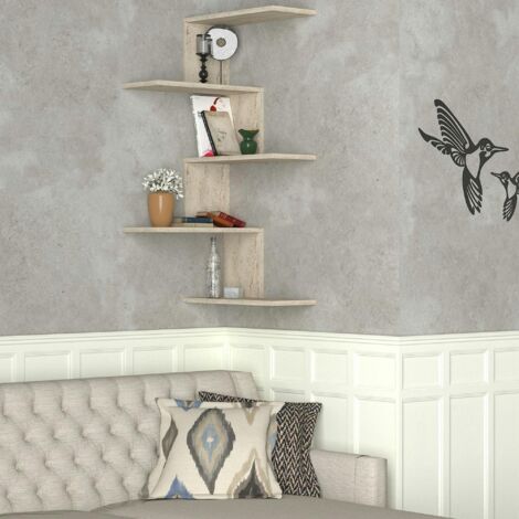 Etagère murale d'angle design effet travertin MARFA