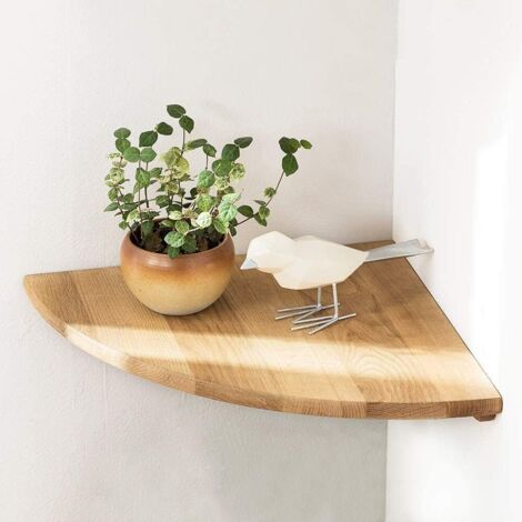 Étagère murale d’angle flottante en bois de chêne massif – Rayon 20 cm – Étanche pour salle de bain – Fixation sans traces