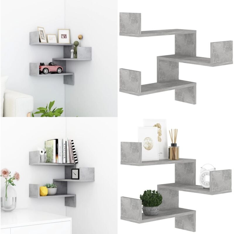 Tagère murale d'angle Gris béton 40x40x50 cm Bois d'ingénierie - Étagère Murale - Étagère D'angle - Rangement Mural - Décoration Murale - Meuble
