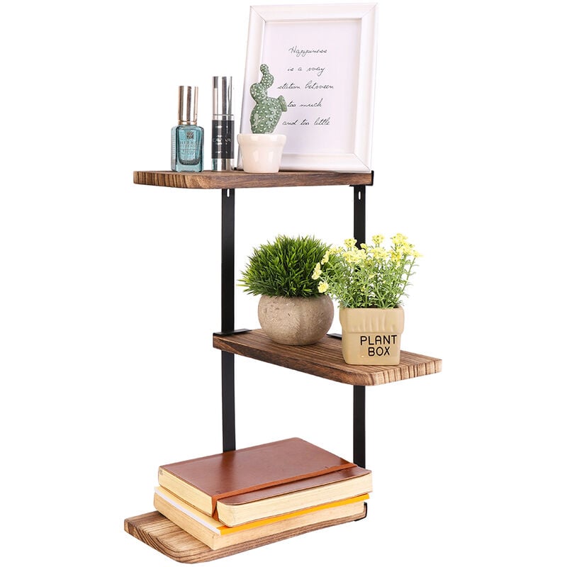 Unho - tagère Murale d'Angle Industrielle - Étagère Rangement en Bois - Étagère Flottante pour Maison Chambre Salon Salle de Bain