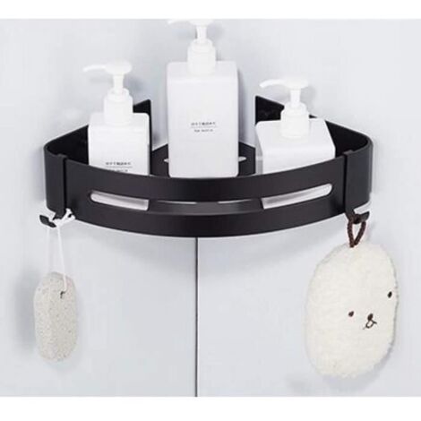 Étagère Murale d'Angle - Noir - Aluminium - Salle de Bain - Porte-Savon - Style Contemporain