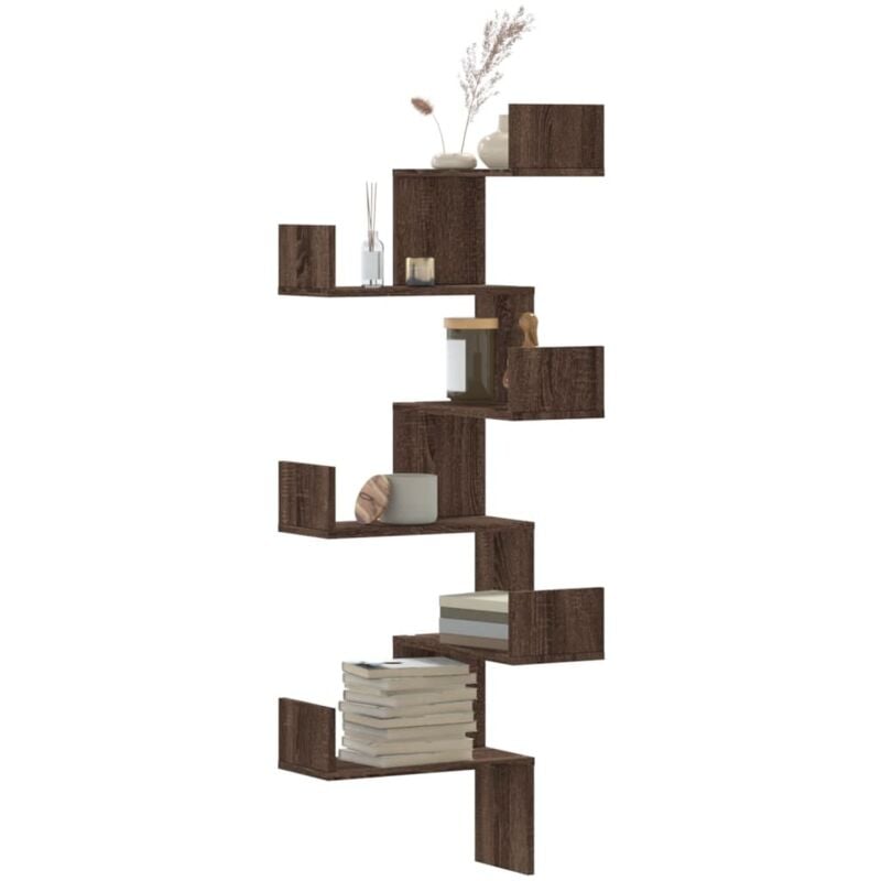 vidaXL Étagère d'angle murale chêne marron 45x45x147cm bois ingénierie