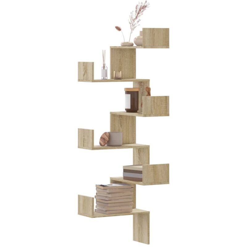Tagère d'angle murale chêne sonoma 45x45x147cm bois ingénierie - Vidaxl