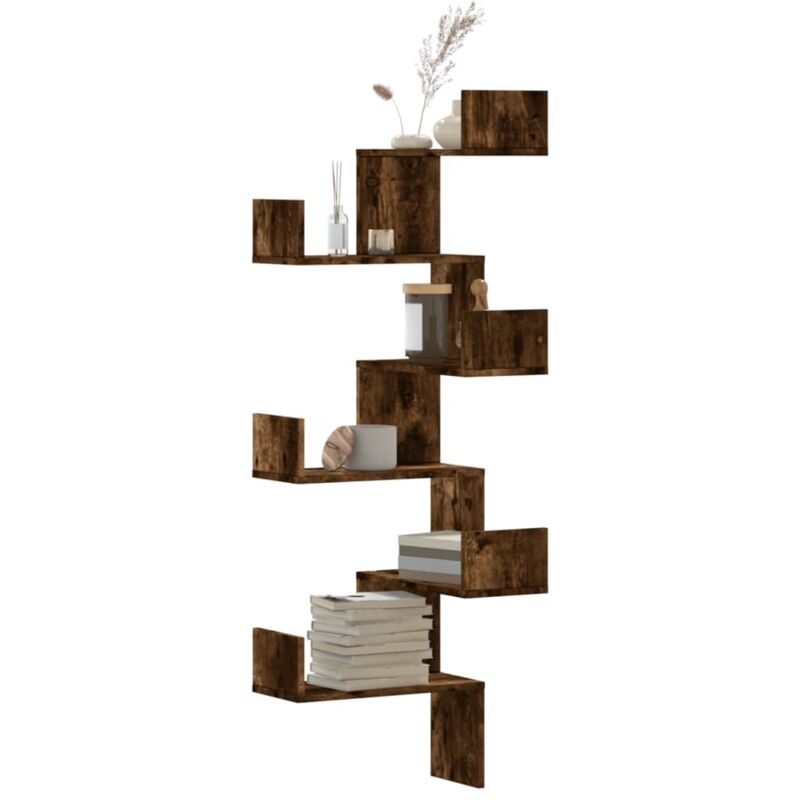 vidaXL Étagère d'angle murale chêne fumé 45x45x147cm bois d'ingénierie