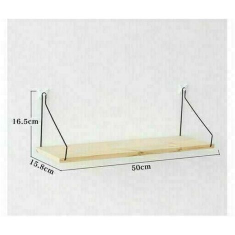 Étagère murale de 50 cm de long et 15 cm de profondeur, suspendue avec décor en bois. Supports en métal noir pour salon, chambre ou bureau - AquaForge