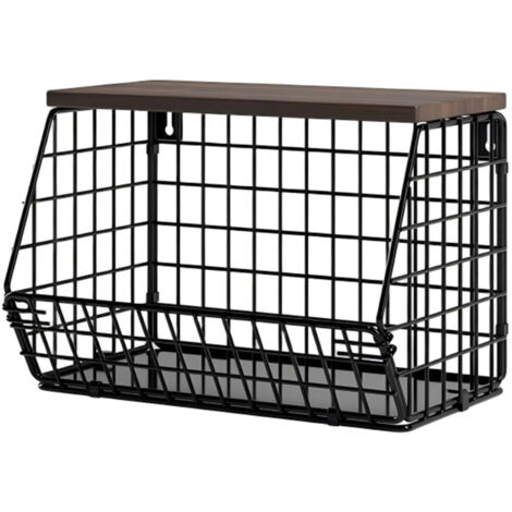 Étagère Murale de Cuisine Pliable - Support Métal Bois pour Comptoir, Panier de Stockage Fruits Légumes, Gain de Place (Petit-30x15.5x21.5cm)