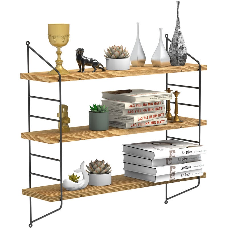 Unho - Etagère Murale de Rangement Industriel en Bois et Métal 58x15x54.5cm - Étagère Flottante pour Maison Chambre Cuisine - Bois Naturel