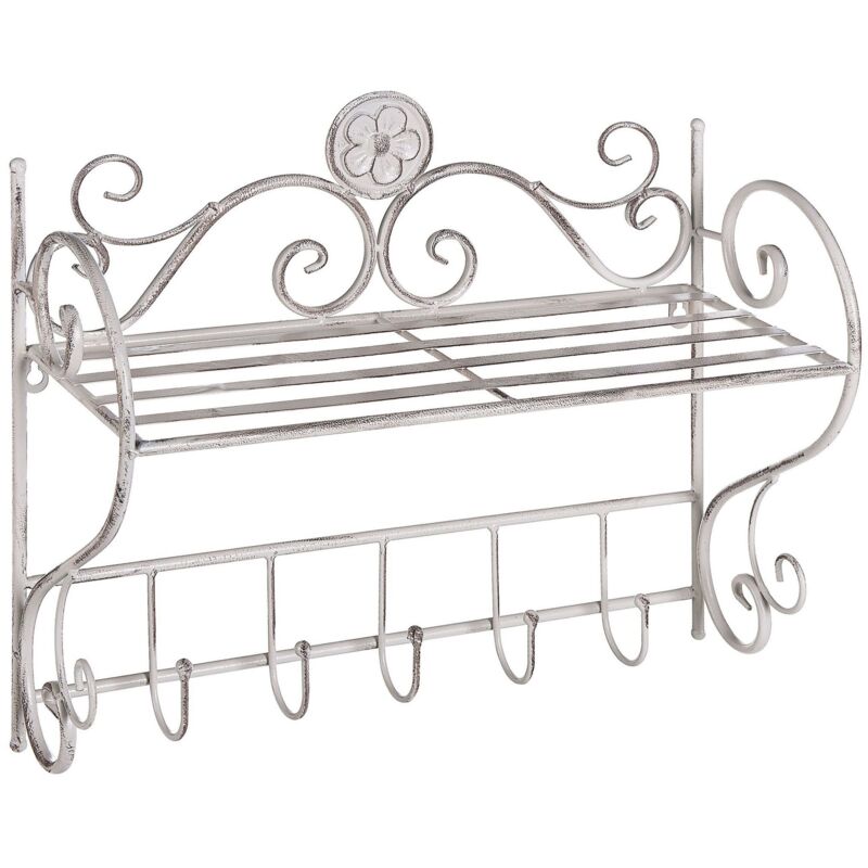 Beliani - Armoire Murale Suspendue Toute Salle de Bains avec Etagère et Crochet de Suspension en Acier Blanc Effet Vieilli de Style Moderne