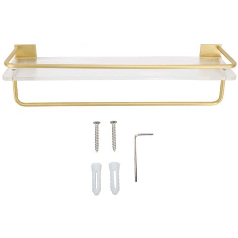Étagère murale de salle de bain en aluminium et acrylique antirouille, sans perçage, fixation murale flottante, 40 cm, couleur or