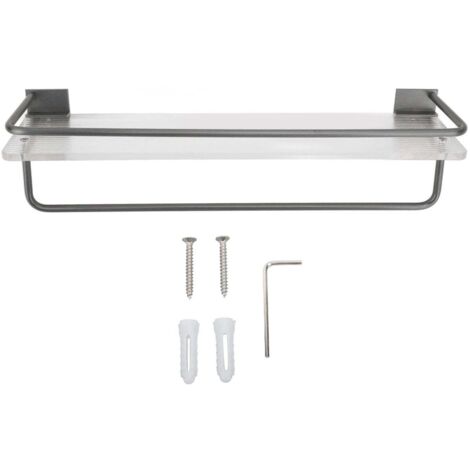 Étagère murale de salle de bain en aluminium et acrylique antirouille, sans perçage, fixation murale flottante, 40 cm, grise