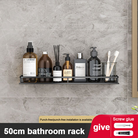 Étagère murale de salle de bain en aluminium noir, étagère d&39angle de salle de bain, support de rangement mural en aluminium noir,Length 50CM