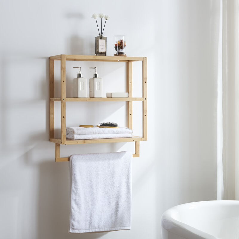 [en.casa] - tagère murale de salle de bain Östra bambou 59 x 52 x 21 cm naturel