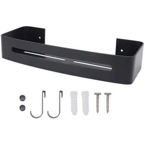 Étagère murale de salle de bain, porte-baignoire, étagère flottante en aluminium spatial à un seul niveau avec crochets, noire
