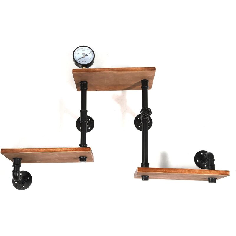 Gojoy - tagère Murale De Style Industriel Étagère Suspendue En Métal + Bois, Étagère De Couleur Bois Étagère à Tubes Étagère Décorative Étagère à