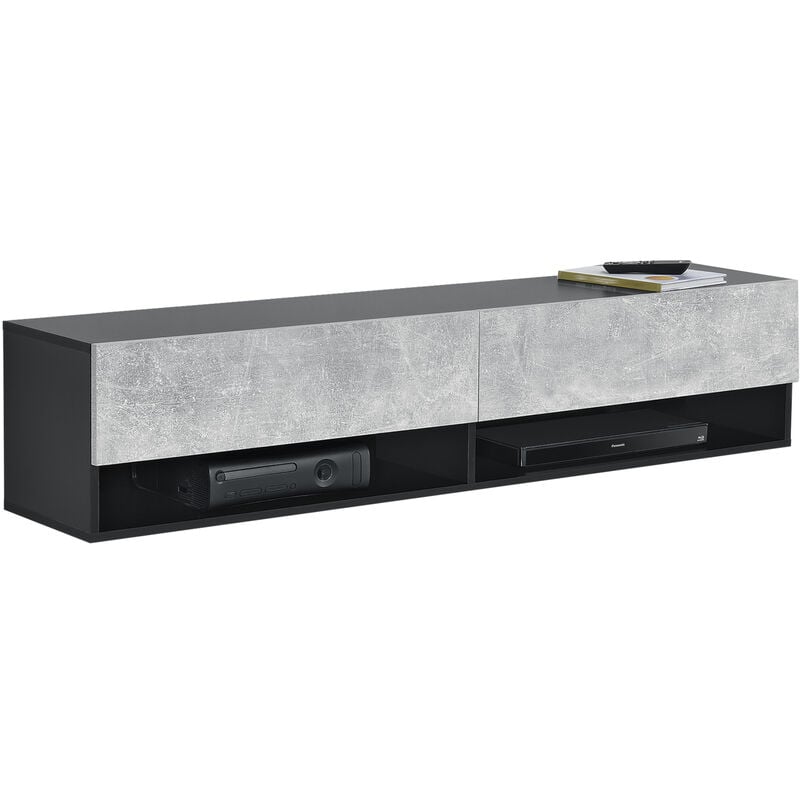 [en.casa] - tagère Murale Halmstad à 2 Portes Panneau de Particules 140 x 31 x 30 cm Noir Effet Béton