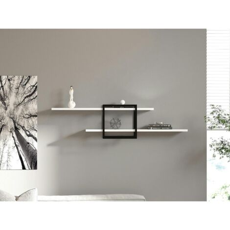 Étagère murale design blanche - 1 cube, 2 plateaux JENA