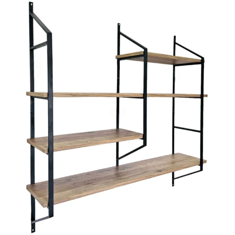 YOMI - Etagère murale design en métal - 4 rangements - bois et noir