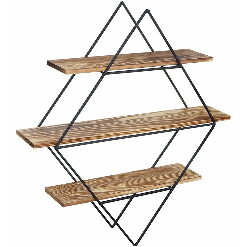 etagere murale design industriel en bois 60x55x12cm - noir