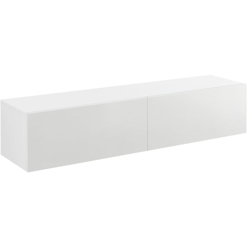 Tagère murale design meuble support tv avec 2 tiroirs 140 cm blanc