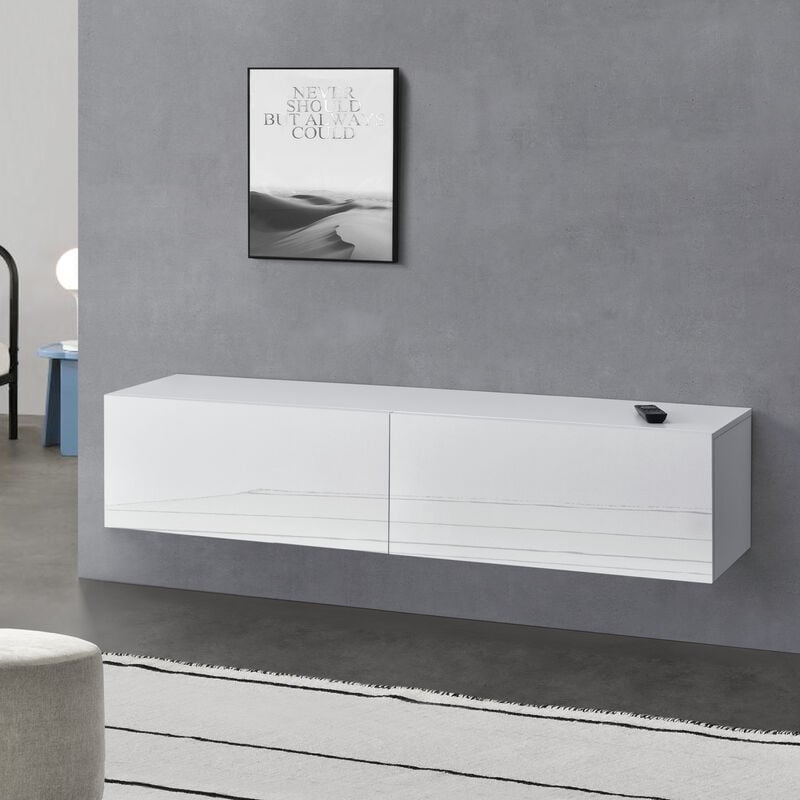 [en.casa] - tagère Murale Evaton 140 x 33 x 30 cm Blanc Brillant