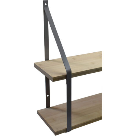 Étagère murale double Bambou 80x19 cm et supports métal Cali gris
