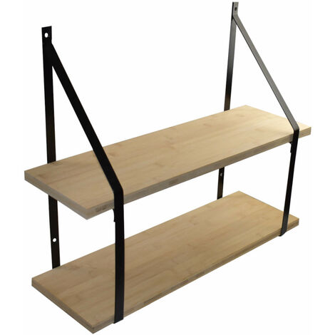Étagère murale double Bambou 80x19 cm et supports métal Cali noir