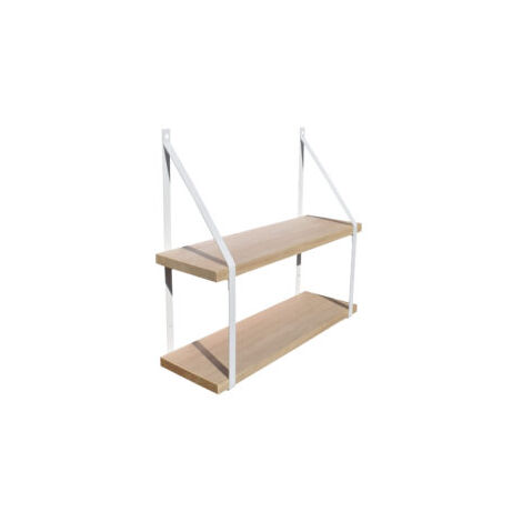 Étagère murale double bois Cali 19 avec supports métal blanc