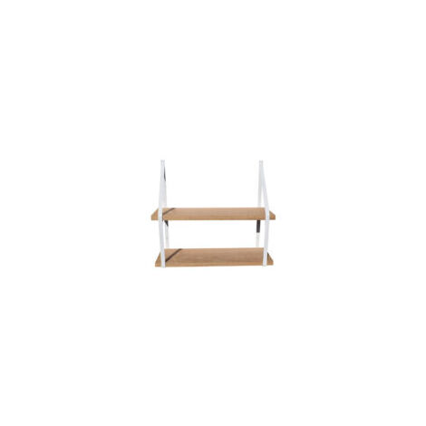 Étagère murale double chêne Cali 19 avec supports métal blanc