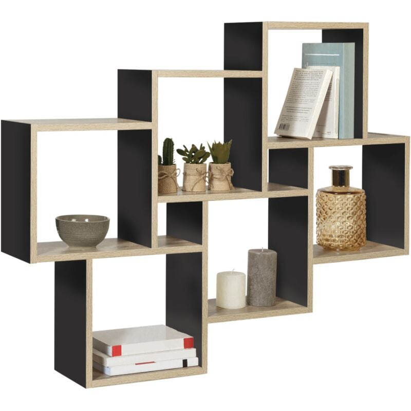 Etagère murale double position lucas bois façon hêtre et noir