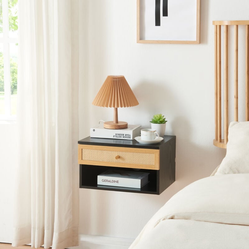 Étagère murale Eiker 40 x 32 x 23 cm noir aspect rotin [en.casa]