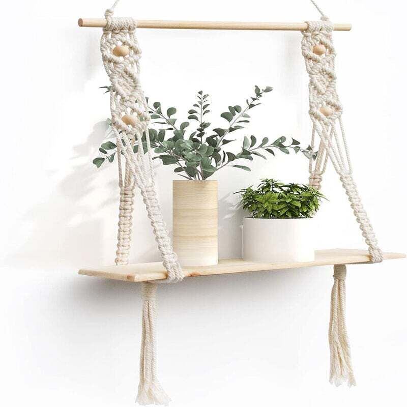 Étagère Murale en Bois avec Corde Flottante pour Plantes Intérieur Extérieur Décoration Rangement