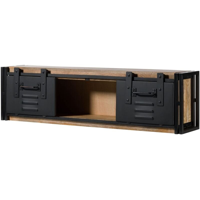 Massivmoebel24.de - tagère murale en bois de Manguier 130x25x35 laqué naturel clair / métal noir blackburn 559